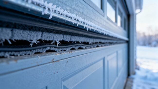 Garage door insulation and weather stripping detail.