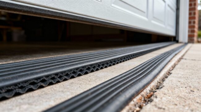 Weatherstripping on a garage door.