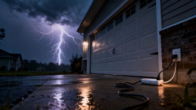 Garage door opener surge protection during storm