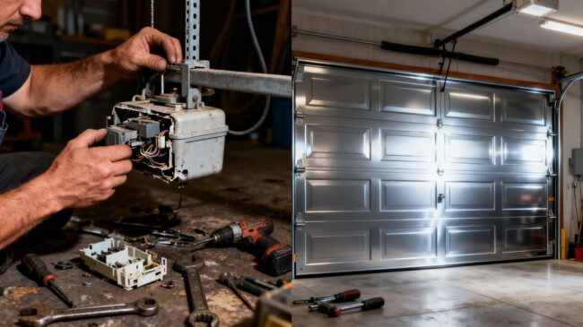 Garage door repair versus new installation comparison.
