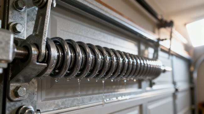 Lubricated garage door spring close-up