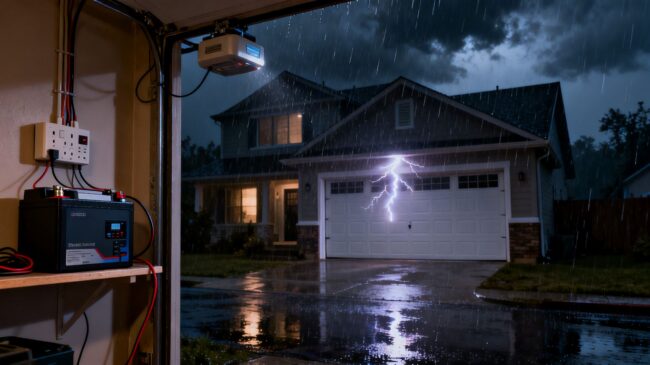 Garage door opener battery backup and surge protection during storm.