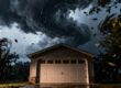 Garage door enduring a spring storm in Hempstead, TX.