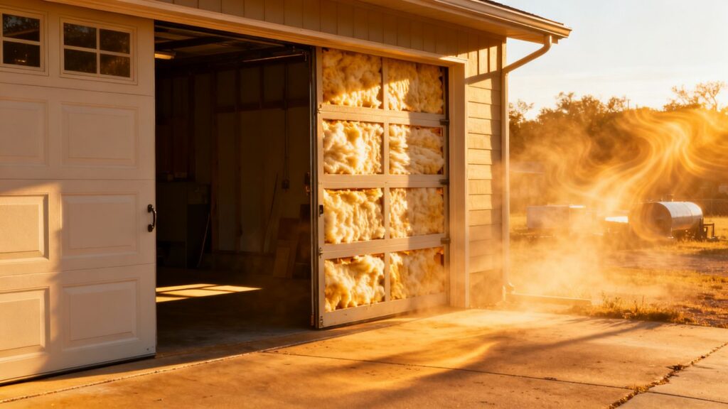 Insulated garage door in hot Texas weather.