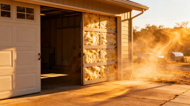Insulated garage door in hot Texas weather.