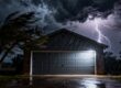 Stormy Texas sky over a resilient garage door.